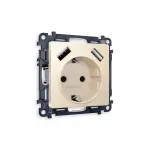 Комплект механизма электрической розетки 2USB A+A 18W быстрая зарядка с заземлением со шторками 2P+E 16A-250V Ambrella Volt MA MA329010