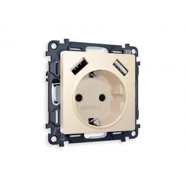 Комплект механизма электрической розетки 2USB A+A 18W быстрая зарядка с заземлением со шторками 2P+E 16A-250V Ambrella Volt MA MA329010