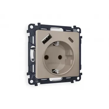 Комплект механизма электрической розетки 2USB A+C 20W быстрая зарядка с заземлением со шторками 2P+E 16A-250V Ambrella Volt MA MA370010 Комплект механизма электрической розетки 2USB A+C 20W быстрая зарядка с заземлением со шторками 2P+E 16A-250V Ambrella Volt MA MA370010