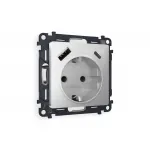Комплект механизма электрической розетки 2USB A+C 20W быстрая зарядка с заземлением и шторками 2P+E 16A-250V Ambrella Volt MA MA410010