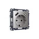 Комплект механизма электрической розетки 2USB A+A 18W быстрая зарядка с заземлением и шторками 2P+E 16A-250V Ambrella Volt MA MA509010
