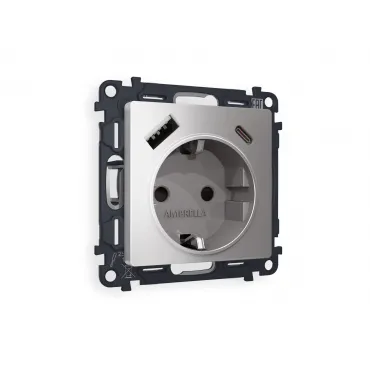 Комплект механизма электрической розетки 2USB A+C 20W быстрая зарядка с заземлением и шторками 2P+E 16A-250V Ambrella Volt MA MA510010
