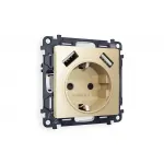 Комплект механизма электрической розетки 2USB A+A 18W быстрая зарядка с заземлением и шторками 2P+E 16A-250V Ambrella Volt MA MA609010