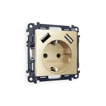 Комплект механизма электрической розетки 2USB A+A 18W быстрая зарядка с заземлением и шторками 2P+E 16A-250V Ambrella Volt MA MA609010 Комплект механизма электрической розетки 2USB A+A 18W быстрая зарядка с заземлением и шторками 2P+E 16A-250V Ambrella Volt MA MA609010