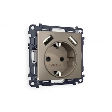 Комплект механизма электрической розетки 2USB A+A 18W быстрая зарядка с заземлением и шторками 2P+E 16A-250V Volt QUANT MA639010