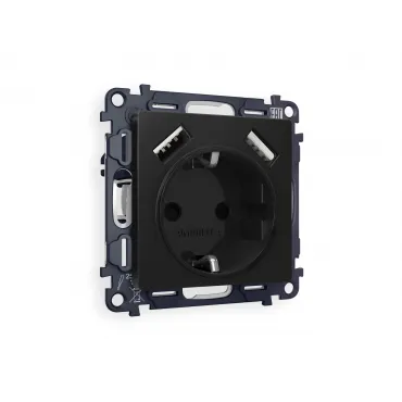 Комплект механизма электрической розетки 2USB A+A 18W быстрая зарядка с заземлением и шторками 2P+E 16A-250V Ambrella Volt MA MA809010