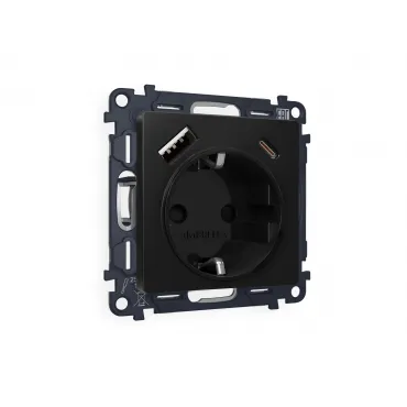 Комплект механизма электрической розетки 2USB A+C 20W быстрая зарядка с заземлением и шторками 2P+E 16A-250V Ambrella Volt MA MA810010