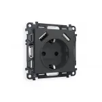 Комплект механизма электрической розетки ALFA MA909010 Графит мягкое касание 2USB A+A 18W быстрая зарядка с заземлением и шторками 2P+E 16A-250V QUANT от ImperiumLoft