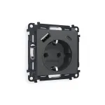 Комплект механизма электрической розетки 2USB A+C 20W быстрая зарядка с заземлением и шторками 2P+E 16A-250V Ambrella Volt MA MA910010