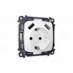 Комплект механизма электрической розетки 2USB A+A 18W быстрая зарядка с заземлением и шторками 2P+E 16A-250V Ambrella Volt MO MO109010