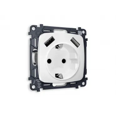 Комплект механизма электрической розетки 2USB A+A 18W быстрая зарядка с заземлением со шторками 2P+E 16A-250V Volt QUANT MO129010