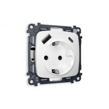 Комплект механизма электрической розетки 2USB A+C 20W быстрая зарядка с заземлением со шторками 2P+E 16A-250V Volt QUANT MO130010 Комплект механизма электрической розетки 2USB A+C 20W быстрая зарядка с заземлением со шторками 2P+E 16A-250V Volt QUANT MO130010