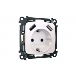 Комплект механизма электрической розетки 2USB A+A 18W быстрая зарядка с заземлением и шторками 2P+E 16A-250V Ambrella Volt MO MO209010