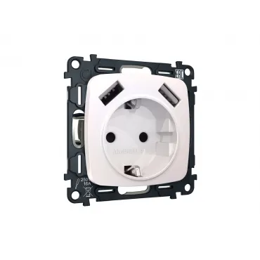 Комплект механизма электрической розетки 2USB A+A 18W быстрая зарядка с заземлением и шторками 2P+E 16A-250V Ambrella Volt MO MO209010