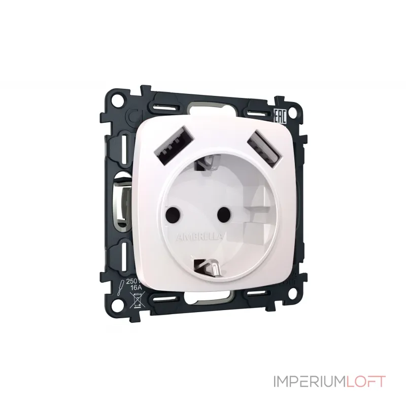 Комплект механизма электрической розетки 2USB A+A 18W быстрая зарядка с заземлением и шторками 2P+E 16A-250V Ambrella Volt MO MO209010 Комплект механизма электрической розетки 2USB A+A 18W быстрая зарядка с заземлением и шторками 2P+E 16A-250V Ambrella Volt MO MO209010