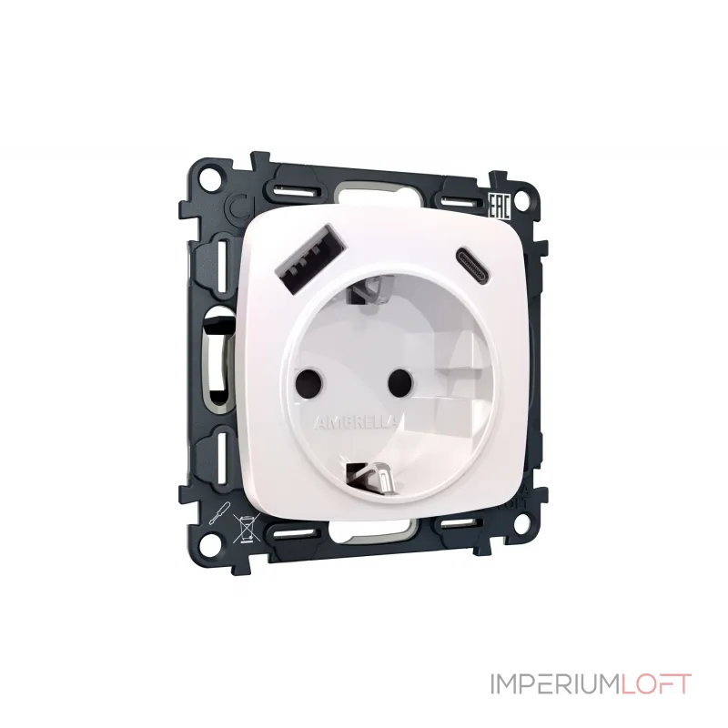 Комплект механизма электрической розетки 2USB A+C 20W быстрая зарядка с заземлением и шторками 2P+E 16A-250V Ambrella Volt MO MO210010 Комплект механизма электрической розетки 2USB A+C 20W быстрая зарядка с заземлением и шторками 2P+E 16A-250V Ambrella Volt MO MO210010