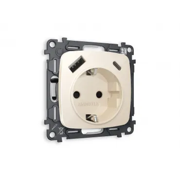 Комплект механизма электрической розетки 2USB A+C 20W быстрая зарядка с заземлением и шторками 2P+E 16A-250V Ambrella Volt MO MO310010 Комплект механизма электрической розетки 2USB A+C 20W быстрая зарядка с заземлением и шторками 2P+E 16A-250V Ambrella Volt MO MO310010