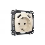 Комплект механизма электрической розетки 2USB A+A 18W быстрая зарядка с заземлением со шторками 2P+E 16A-250V Ambrella Volt MO MO329010