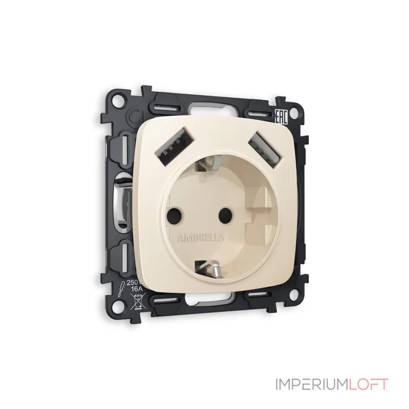 Комплект механизма электрической розетки 2USB A+A 18W быстрая зарядка с заземлением со шторками 2P+E 16A-250V Ambrella Volt MO MO329010 Комплект механизма электрической розетки 2USB A+A 18W быстрая зарядка с заземлением со шторками 2P+E 16A-250V Ambrella Volt MO MO329010