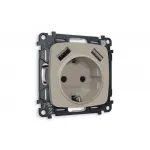 Комплект механизма электрической розетки 2USB A+A18W быстрая зарядка с заземлением с шторками 2P+E 16A-250V Ambrella Volt MO MO369010