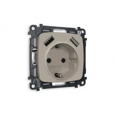 Комплект механизма электрической розетки 2USB A+A18W быстрая зарядка с заземлением с шторками 2P+E 16A-250V Ambrella Volt MO MO369010
