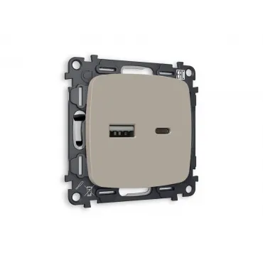 Комплект механизма розетки 2USB A+C 20W быстрая зарядка Ambrella Volt MO MO371010