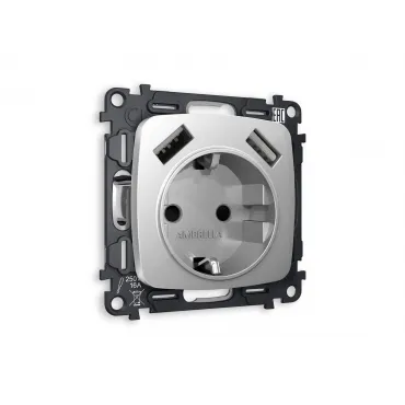 Комплект механизма электрической розетки 2USB A+A 18W быстрая зарядка с заземлением и шторками 2P+E 16A-250V Ambrella Volt MO MO409010