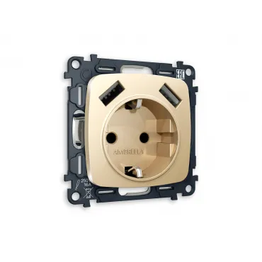 Комплект механизма электрической розетки 2USB A+A 18W быстрая зарядка с заземлением и шторками 2P+E 16A-250V Volt QUANT MO609010