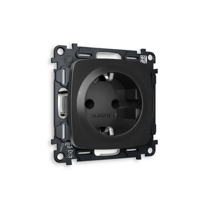 Комплект механизма электрической розетки OMEGA MO807010 Черный матовый с заземлением и шторками 2P+E 16A-250V QUANT от ImperiumLoft