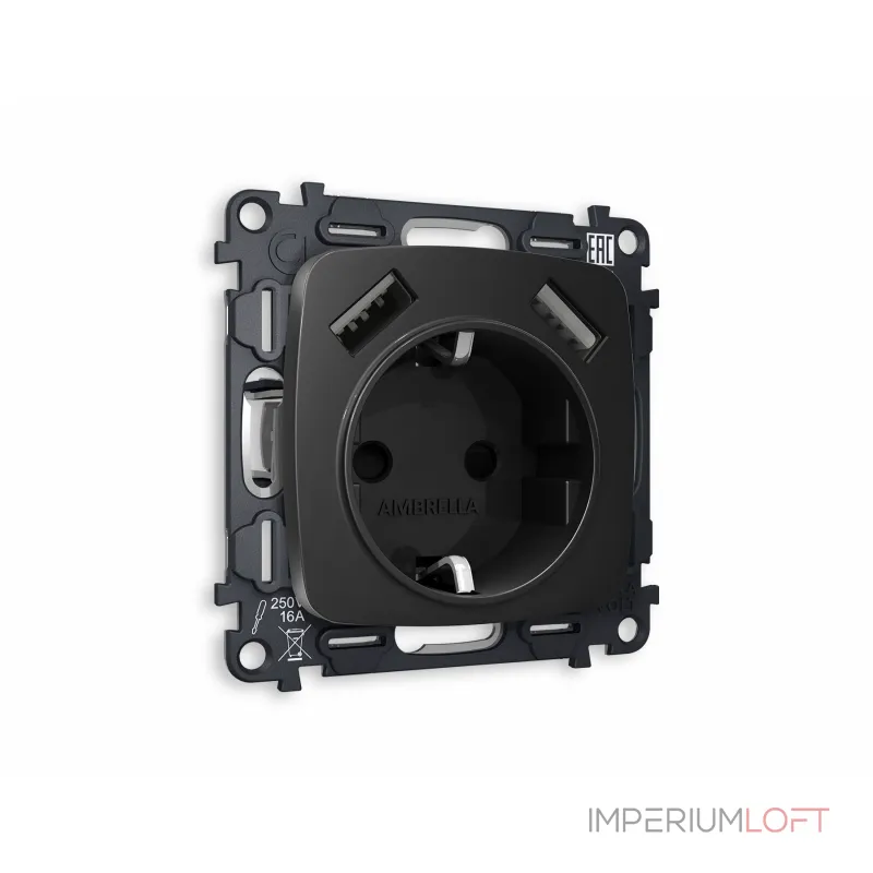 Комплект механизма электрической розетки 2USB A+A 18W быстрая зарядка с заземлением и шторками 2P+E 16A-250V Ambrella Volt MO MO809010 Комплект механизма электрической розетки 2USB A+A 18W быстрая зарядка с заземлением и шторками 2P+E 16A-250V Ambrella Volt MO MO809010