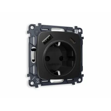 Комплект механизма электрической розетки 2USB A+C 20W быстрая зарядка с заземлением и шторками 2P+E 16A-250V Ambrella Volt MO MO810010 Комплект механизма электрической розетки 2USB A+C 20W быстрая зарядка с заземлением и шторками 2P+E 16A-250V Ambrella Volt MO MO810010