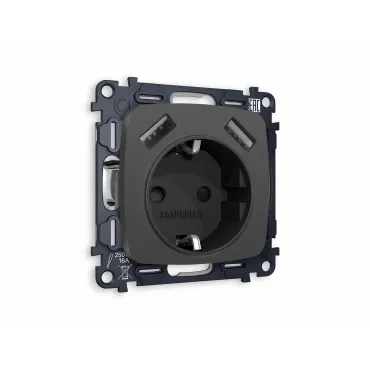 Комплект механизма электрической розетки 2USB A+A 18W быстрая зарядка с заземлением и шторками 2P+E 16A-250 Volt QUANT MO909010