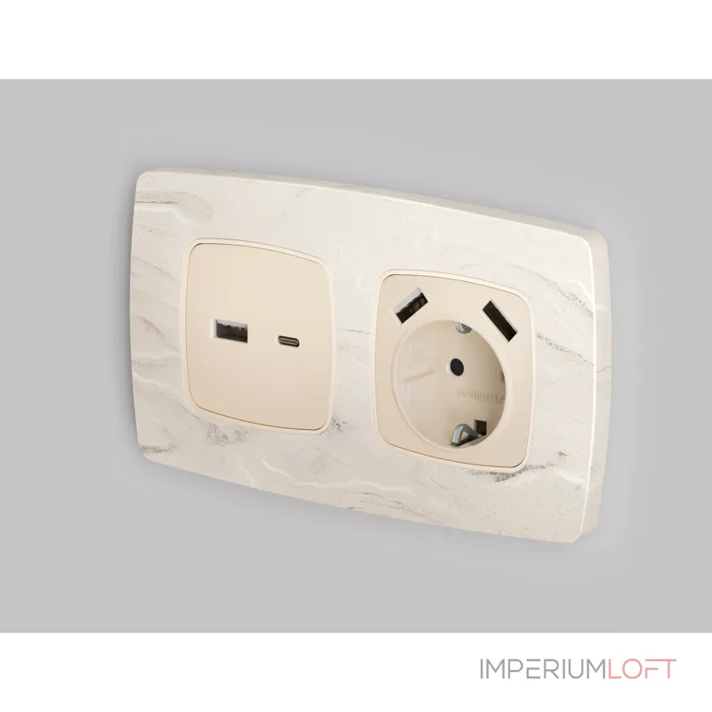 Лицевая панель для электрической розетки с заземлением со шторками 2USB A+A Ambrella Volt OMEGA OP3090