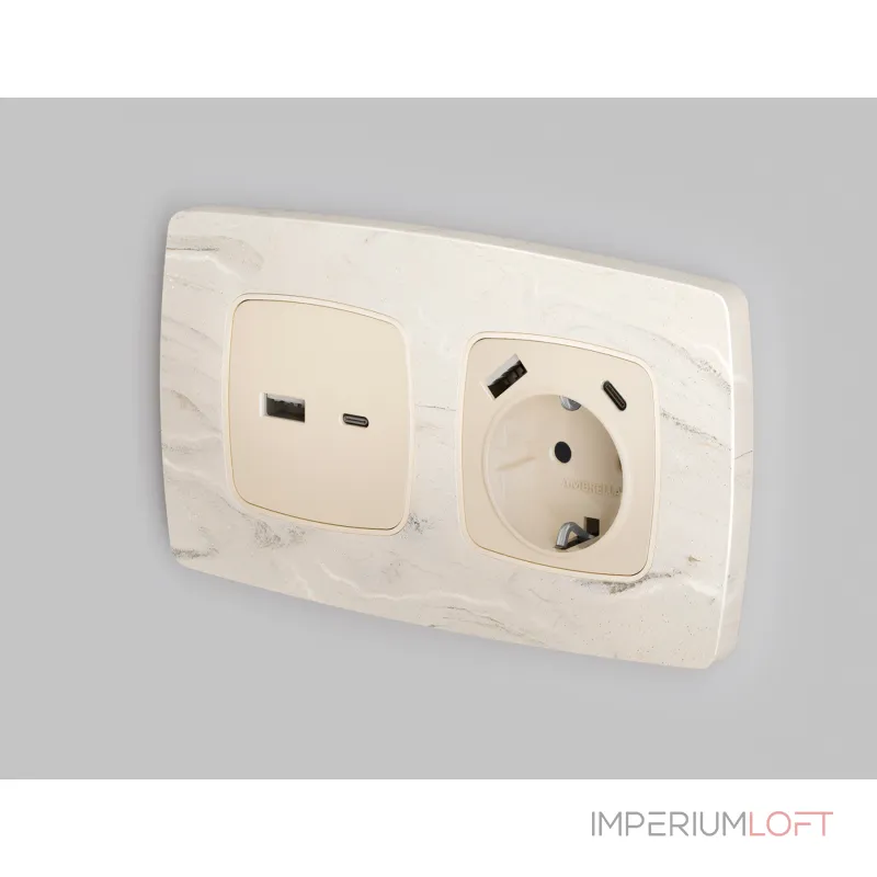 Лицевая панель для электрической розетки с/з со шторками 2USB A+C Ambrella Volt OMEGA OP3300 Лицевая панель для электрической розетки с/з со шторками 2USB A+C Ambrella Volt OMEGA OP3300