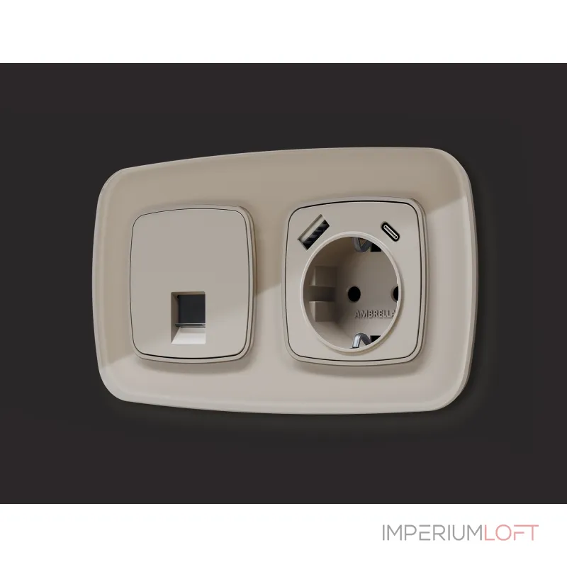 Лицевая панель для электрической розетки с/з со шторками 2USB A+C Ambrella Volt OMEGA OP3700