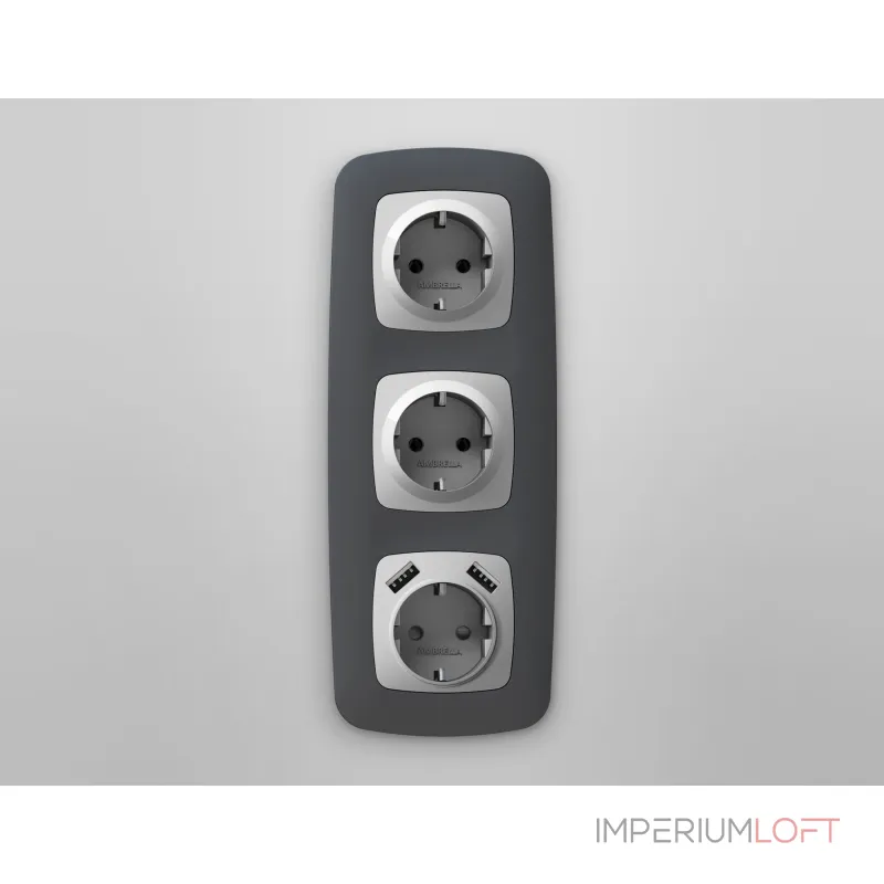 Лицевая панель для электрической розетки с заземлением со шторками 2USB A+A Ambrella Volt OMEGA OP4090