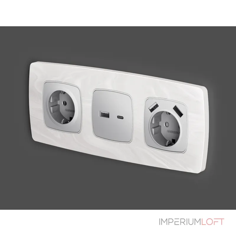 Лицевая панель для розетки 2USB тип A+C Ambrella Volt OMEGA OP4110