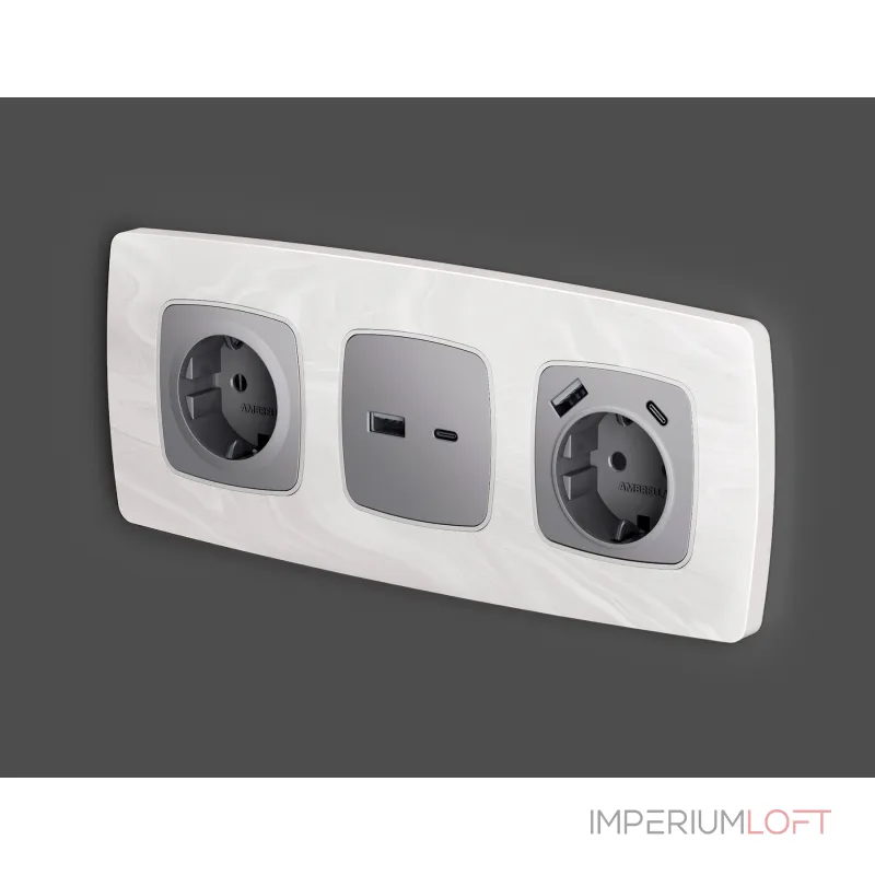Лицевая панель для электрической розетки с заземлением со шторками 2USB A+C Ambrella Volt OMEGA OP5100 Лицевая панель для электрической розетки с заземлением со шторками 2USB A+C Ambrella Volt OMEGA OP5100