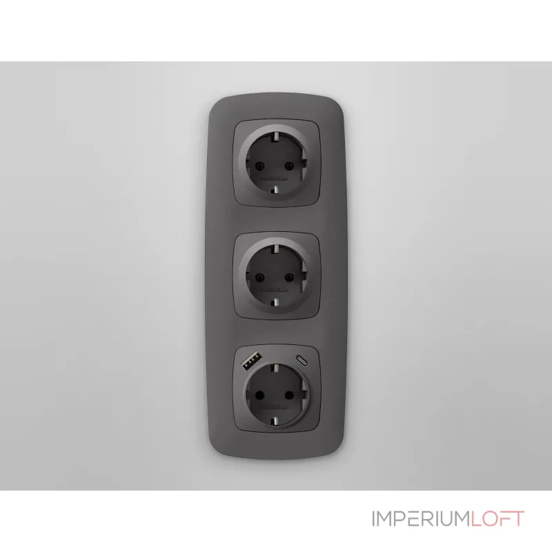 Лицевая панель для электрической розетки с заземлением со шторками 2USB A+C Ambrella Volt OMEGA OP6600