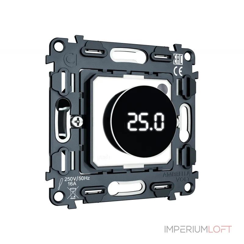 Механизм терморегулятора с цифровым дисплеем с подсветкой и датчиком для теплого пола 16A-250V Volt QUANT VM1385 от ImperiumLoft