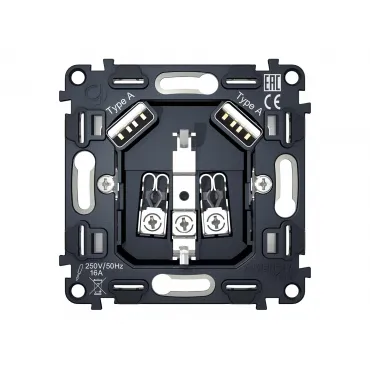 Механизм электрической розетки 2USB A+A 18W быстрая зарядка с заземлением на винтовых зажимах 16A 250V Ambrella Volt VM VM155 Механизм электрической розетки 2USB A+A 18W быстрая зарядка с заземлением на винтовых зажимах 16A 250V Ambrella Volt VM VM155