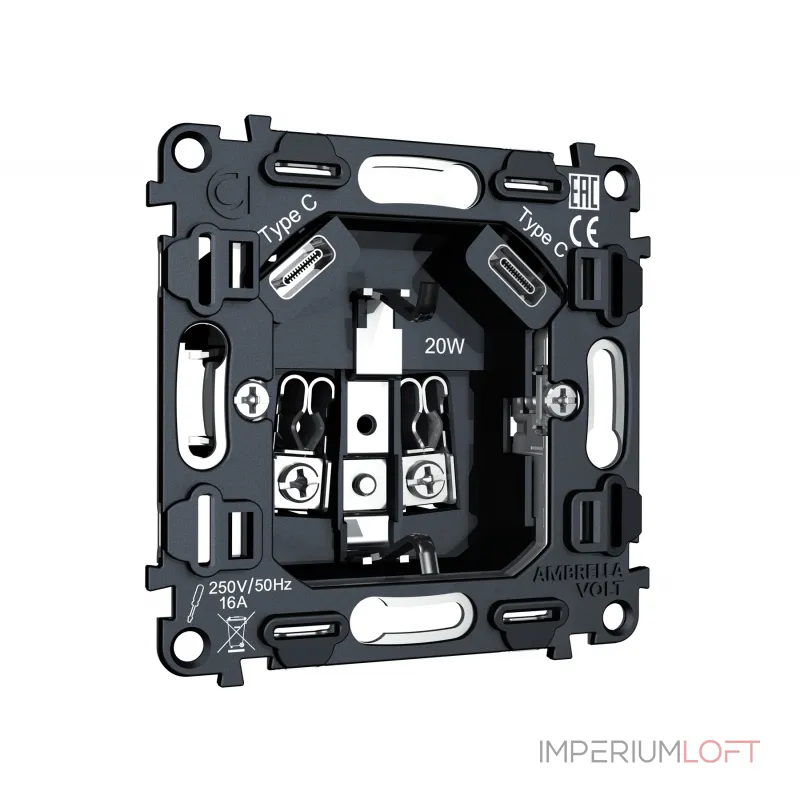 Механизм электрической розетки 2USB С+C 20W (быстрая зарядка) с/з на винтовых зажимах 16A-250V Volt QUANT VM165 от ImperiumLoft Механизм электрической розетки 2USB С+C 20W (быстрая зарядка) с/з на винтовых зажимах 16A-250V Volt QUANT VM165 от ImperiumLoft