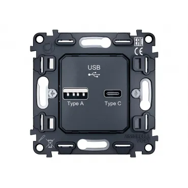 Механизм розетки 2USB A+C 20W быстрая зарядка Ambrella Volt VM VM177 Механизм розетки 2USB A+C 20W быстрая зарядка Ambrella Volt VM VM177