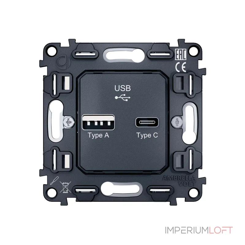 Механизм розетки 2USB A+C 20W быстрая зарядка Ambrella Volt VM VM177 Механизм розетки 2USB A+C 20W быстрая зарядка Ambrella Volt VM VM177