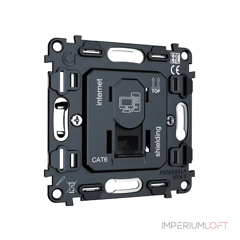 Механизм компьютерной розетки RJ-45 (8P8C) CAT6A экранированной с автоматической защитной шторкой Volt QUANT VM185 от ImperiumLoft