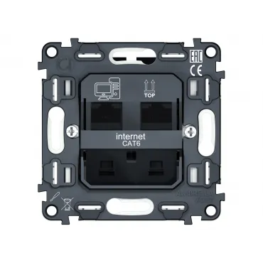 Механизм компьютерной двойной розетки RJ-45 (8P8C) CAT6 с автоматической защитной шторкой Volt QUANT VM189