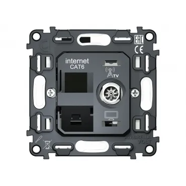 Механизм розетки компьютерной + TV оконечной RJ-45 (8P8C) CAT6/50-870 MHz 1dB с автоматической защитной шторкой Volt QUANT VM195