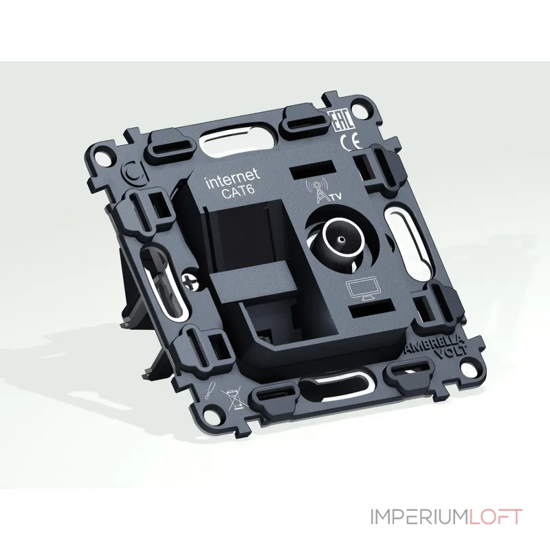 Механизм розетки компьютерной + TV оконечной RJ-45 (8P8C) CAT6/50-870 MHz 1dB с автоматической защитной шторкой Volt QUANT VM195 от ImperiumLoft Механизм розетки компьютерной + TV оконечной RJ-45 (8P8C) CAT6/50-870 MHz 1dB с автоматической защитной шторкой Volt QUANT VM195 от ImperiumLoft
