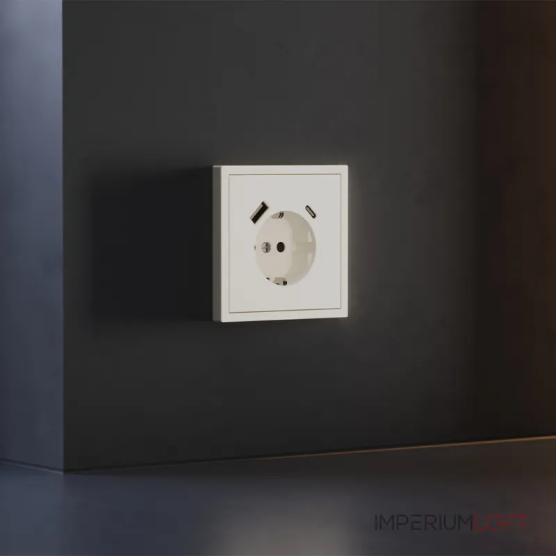 Накладка для розетки с заземлением и защитными шторками с USB A+C S70 (хлопок) Voltum VLS001013
