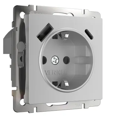 Розетка с заземлением шторками и USB без рамки Werkel серебристый W1171706